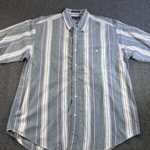 VTG Claybrooke Classic Single Stitch Button Down Stripe Shirt Mens XL White Blue